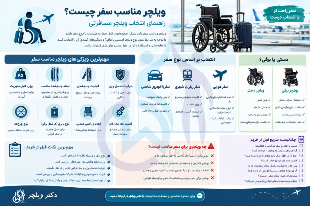اینفوگرافیک راهنمای انتخاب ویلچر مسافرتی